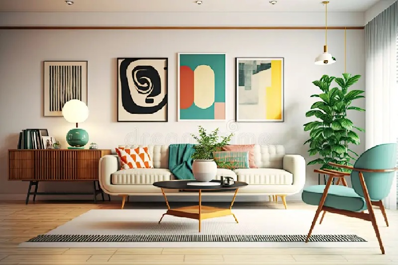 vintage sofa with coffee table